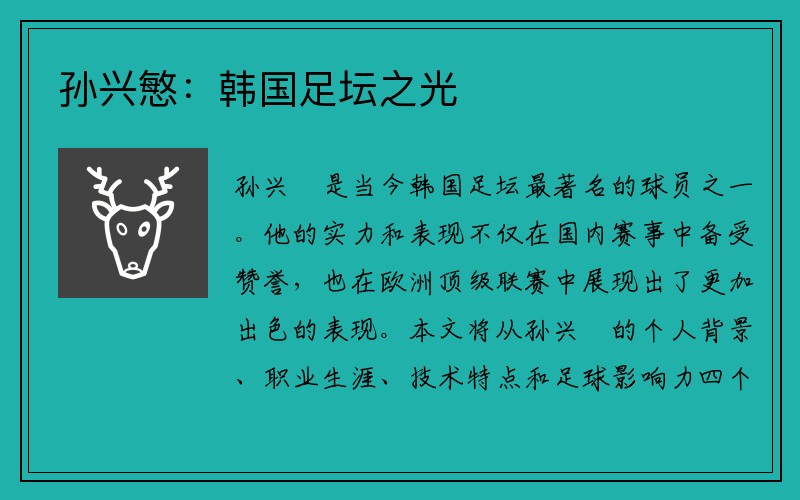 孙兴慜：韩国足坛之光